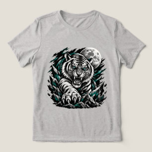 Camisa Streetwear de Tigre Branco Feroz, Lua Rugin