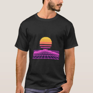 Camisa Synthwave Neon Sunset Grid Retro 80s