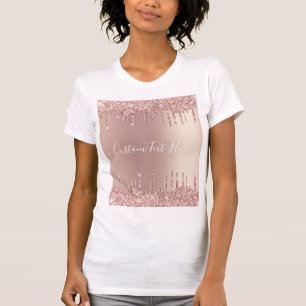 Camisa T Brilhante rosa Dourada com Texto Personal