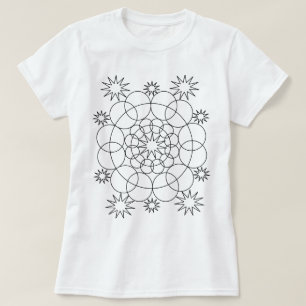 Camisa T - Círculos e Estrelas Mandala para Cor