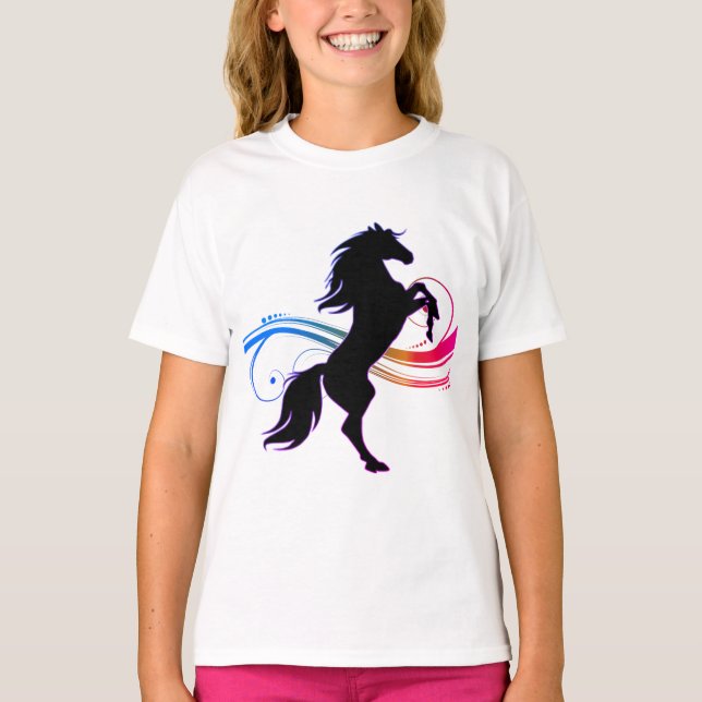 Camisa T Colorida das Raparigas de Cavalo (Frente)