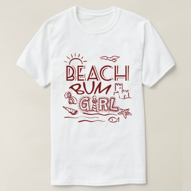 Camisa T da Rapariga de Bum da Praia Retro (Frente do Design)
