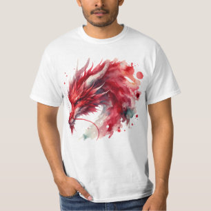 Camisa T de cor de água do dragão vermelho