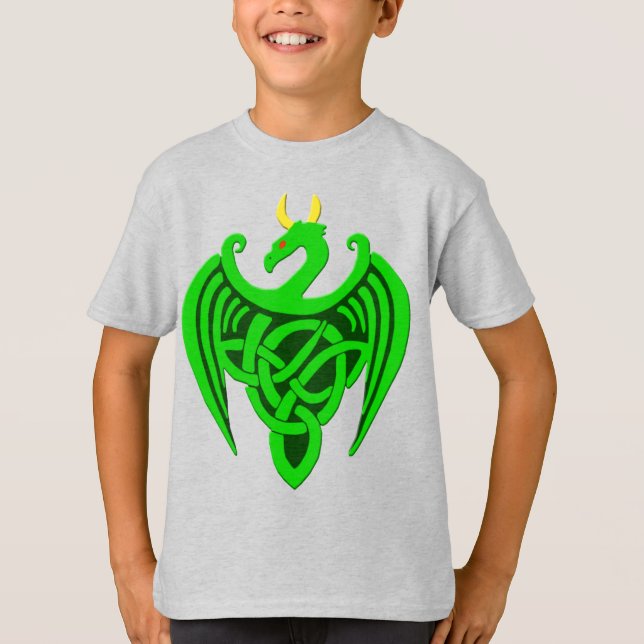 Camisa T de Criança de Dragão Celular Verde (Frente)