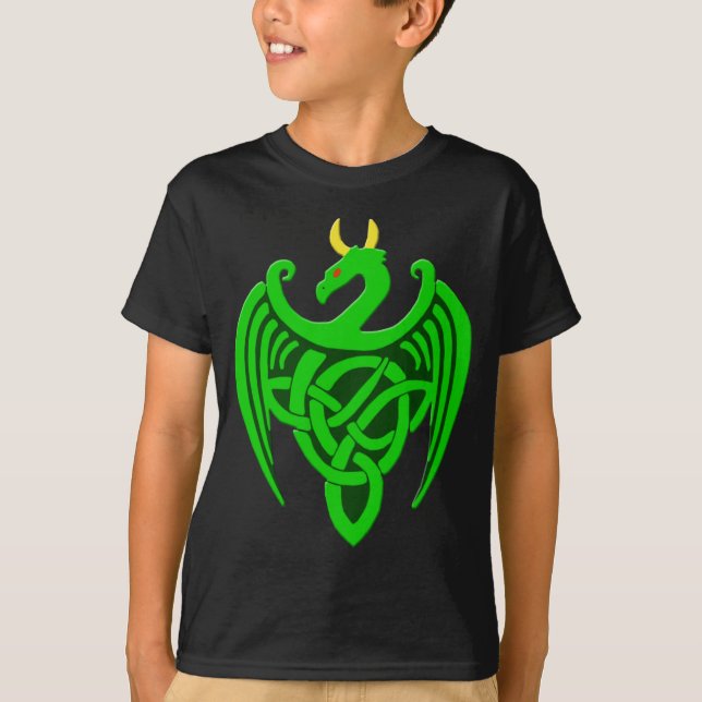 Camisa T de Criança de Dragão Celular Verde (Frente)