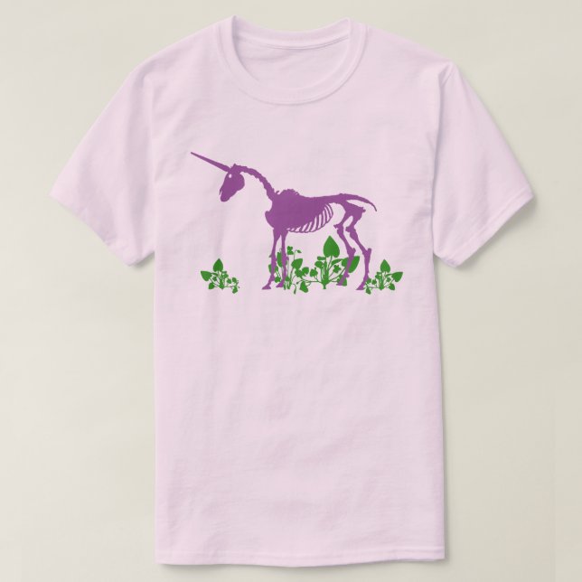 Camisa T de esqueleto de unicórnio roxo (Frente do Design)