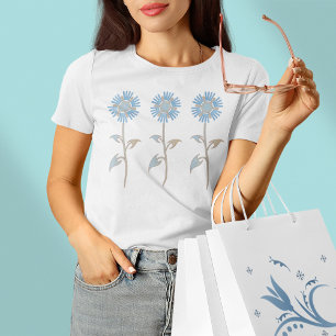 Camisa T de Flor de Pastel Azul e bege