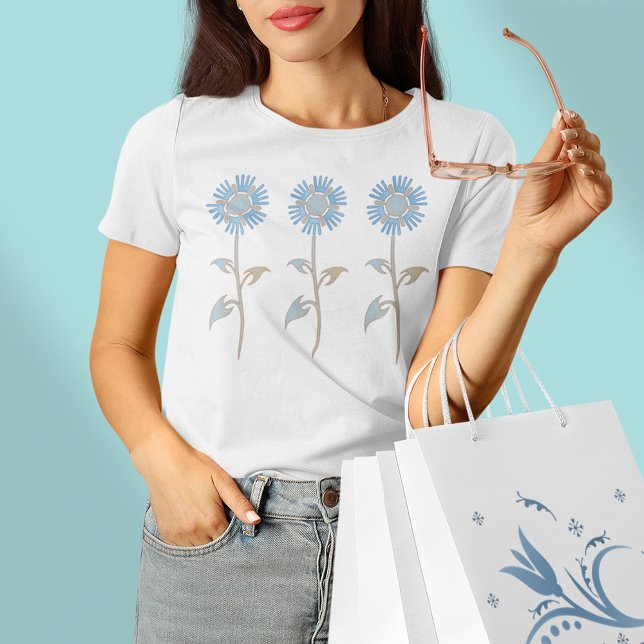 Camisa T de Flor de Pastel Azul e bege (Criador carregado)