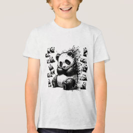 Camisa T de Panda de Cor-de-Água Preta e Branca