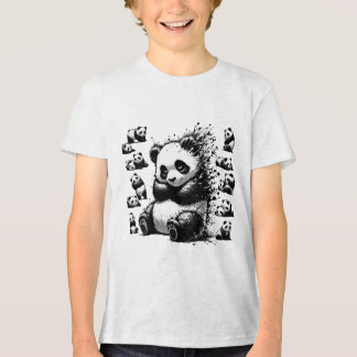 Camisa T de Panda de Cor-de-Água Preta e Branca