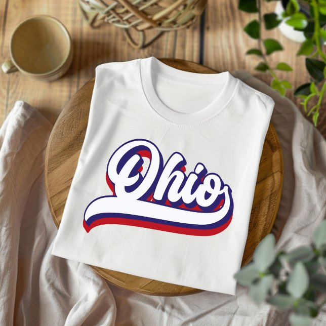 Camisa T de Script de Imagem Azul e Branco de Ohio (Criador carregado)