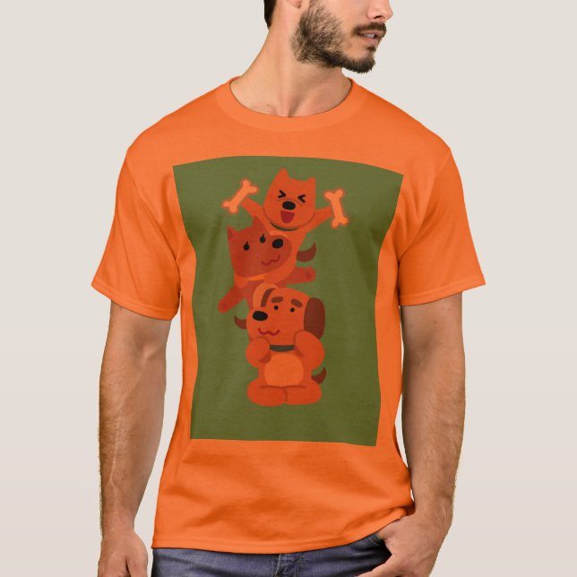 Camisa T - Design de Gato e Cachorros Divertidos (Frente)
