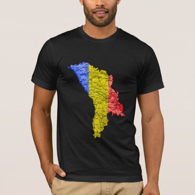 Camisa T do Mapa de Flagcolor Moldávia (Frente)