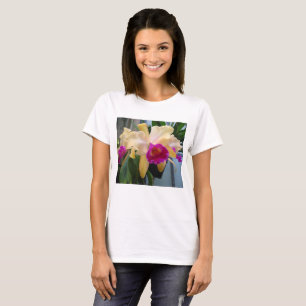 Camisa T Orquídea Púrpura e Pêssego