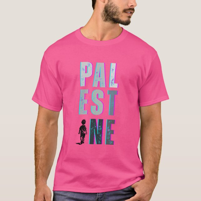 Camisa-T PALESTINA - Camisa de Protesto Rosa-Códig (Frente)