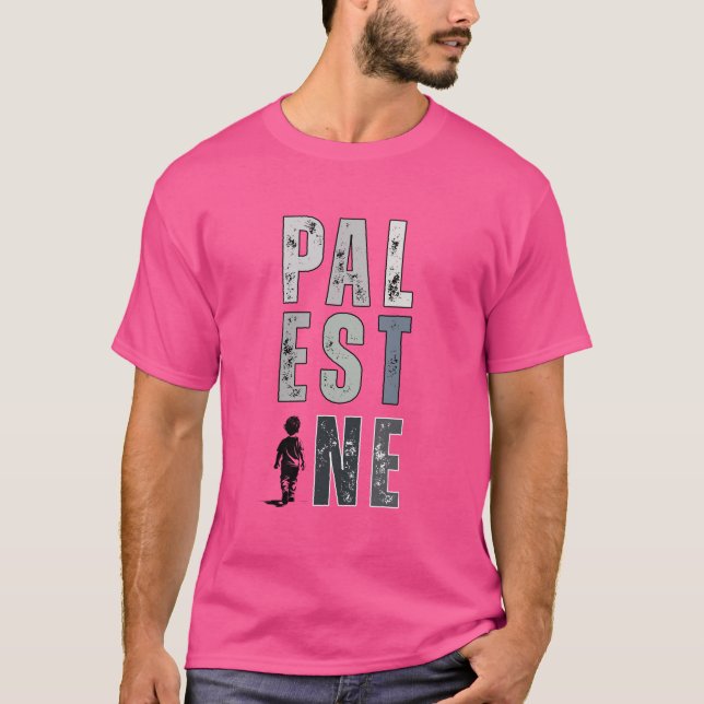 Camisa-T PALESTINA - Camisa de Protesto Rosa-Códig (Frente)