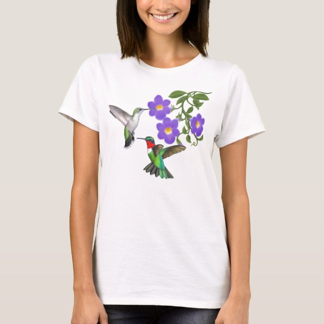 Camisa Throated do casal do colibri do rubi (Frente)