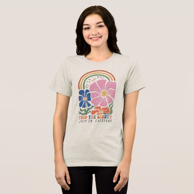 Camisa Tri-Blend Citações Florais Boho (Frente Completa)