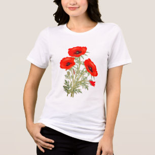 Camisa Tri Blend de Flores Vermelhas com Caules Ve