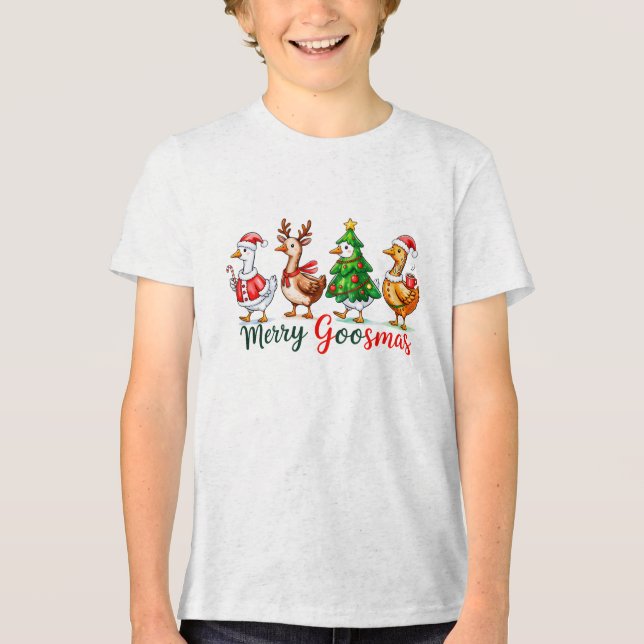 Camisa Tri-Blend de Natal Alegre Ganso Engraçado (Frente)