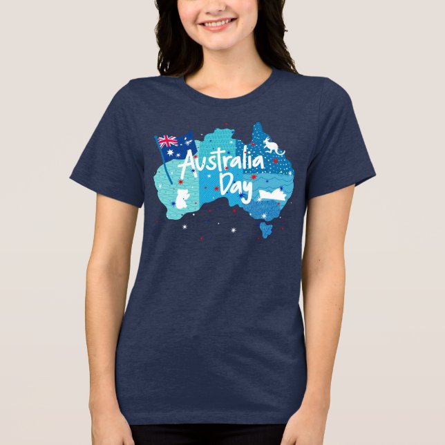 Camisa Tri-blend Feminina Mapa Brilhante do Dia da (Frente)