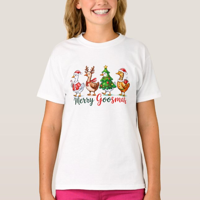 Camisa Tri-Blend Natal Ganso Divertido Merry Goosm (Frente)