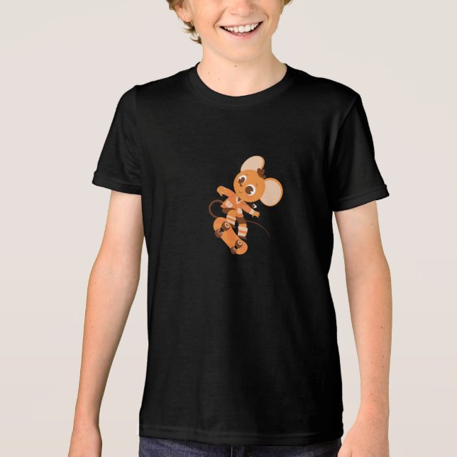 Camisa Tríplice Preta Do Mouse De Skate (Frente)