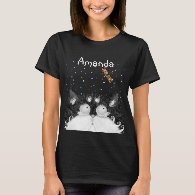 Camisa Tuxedo Cat Surprised by Dragonfly (Dark)  (Frente)