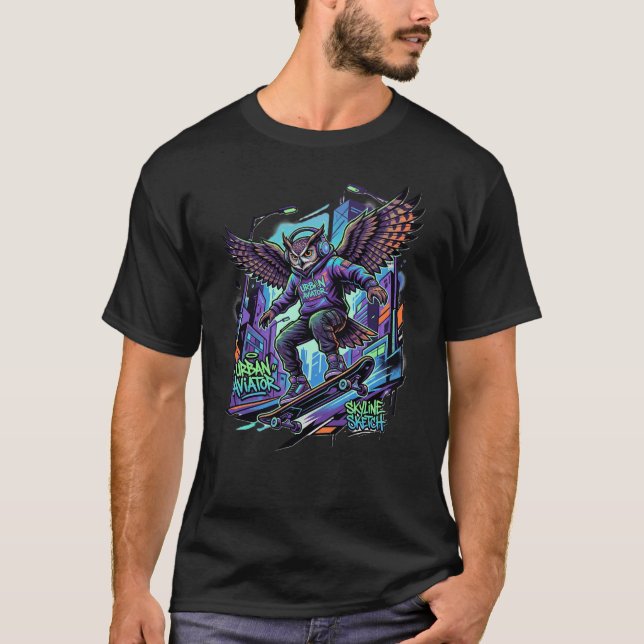 Camisa Urban Aviator – Gráfico de Skateboard Coruj (Frente)