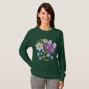 Camisa Verde Estética Floral & Estrelas Kawaii Fof