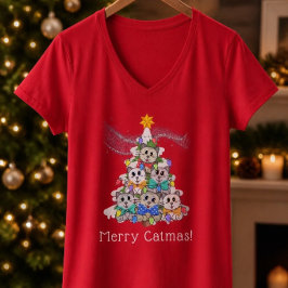 Camisa Vermelha com Decote em V 'Um Feliz Catnatal