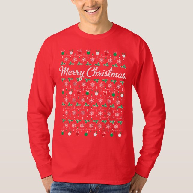 Camisa vermelha da Capa longa T do Feliz Natal (Frente)