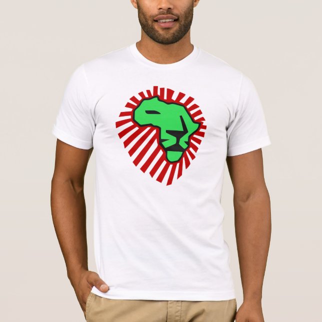 Camisa vermelha de África do leão do verde da juba (Frente)