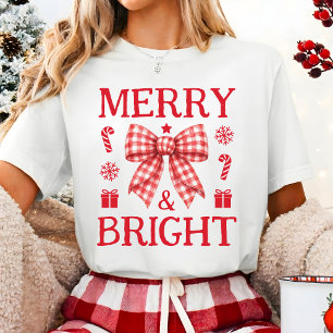 Camisa Vermelha de Xadrez com Laço de Natal Alegre