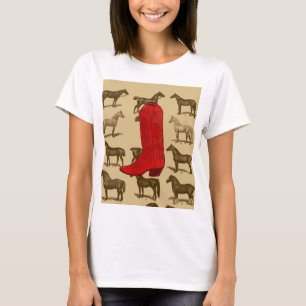 Camisa vermelha dos cavalos da bota de vaqueiro