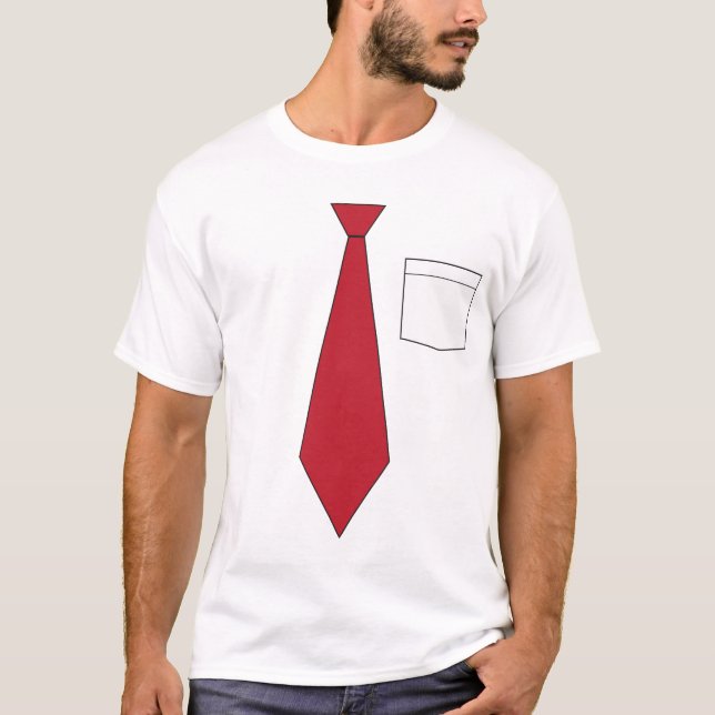 Camisa vermelha falsificada engraçada da gravata (Frente)