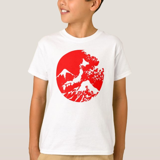 Camisa vermelha japonesa do impressão da onda de (Frente)