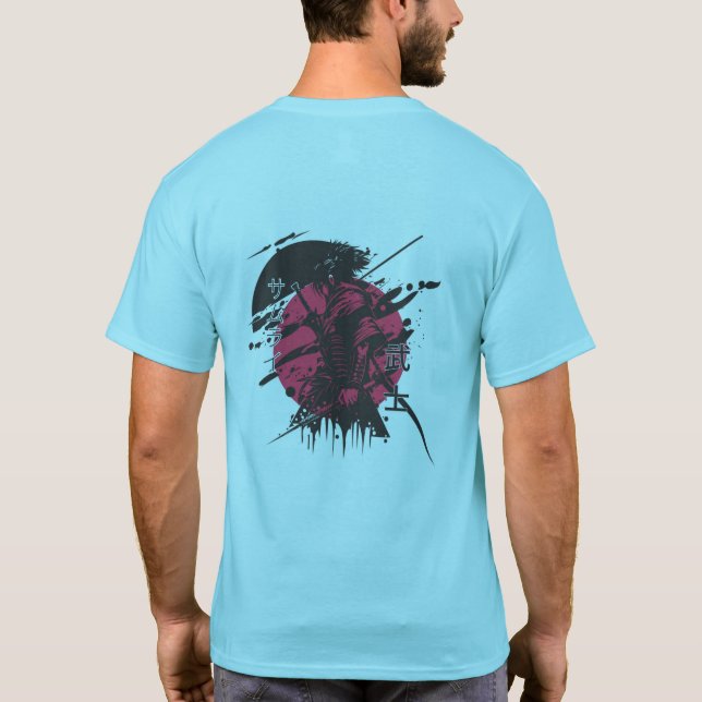 Camisa Vermelha Lua Japonesa Samurai para Homens  (Verso)