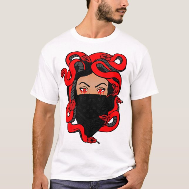 Camisa vermelha preta e branca Medusa (Frente)