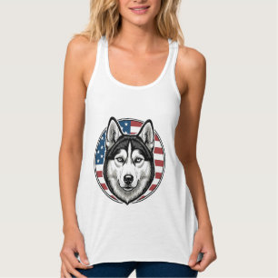 Camisa Vetorial de Cão Patriótico Husky Vintage De