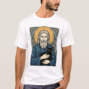Camisa Vetorial de Desenho de Retrato de Gato Sagr