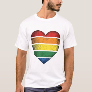 Camisa Vetorial Orgulho Coração Arco-Íris Vintage 