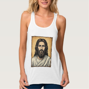 Camisa Vintage com Desenho de Retrato Religioso Gr