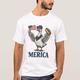 Camisa Vintage de Cachorro-Quente Patriótico Ganso