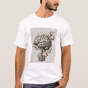 Camisa Vintage de Desenho de Cérebro Chave da Ment