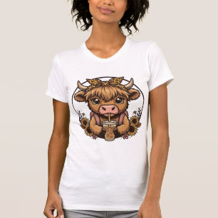 Camisa Vintage de Girassol de Café de Vaca das Ter