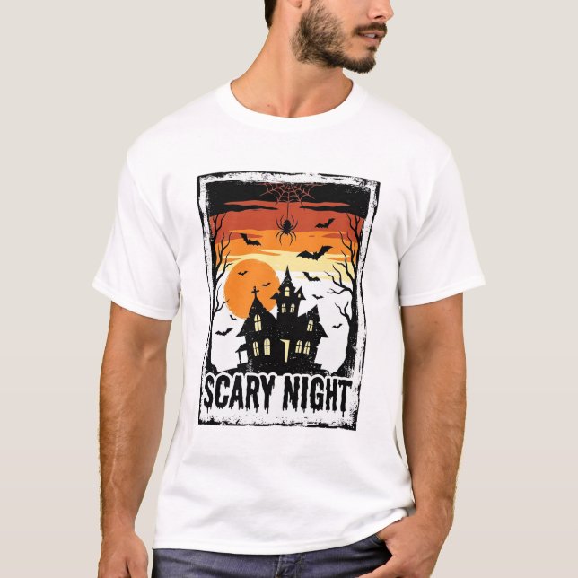 Camisa Vintage de Halloween Casa Assombrada Noite  (Frente)
