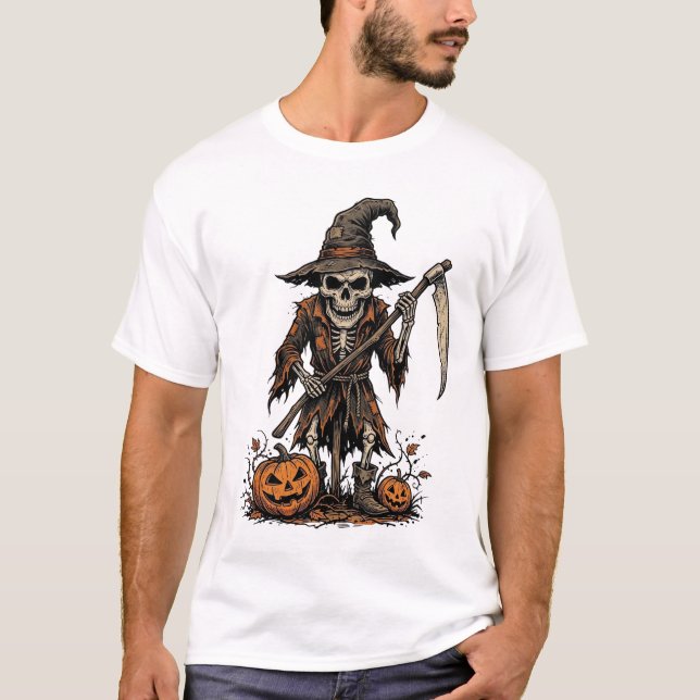 Camisa Vintage de Halloween Esqueleto Espantalho A (Frente)