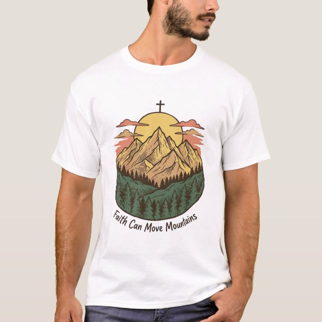 Camisa Vintage de Montanha Fé Pode Mover Montanhas (Frente)