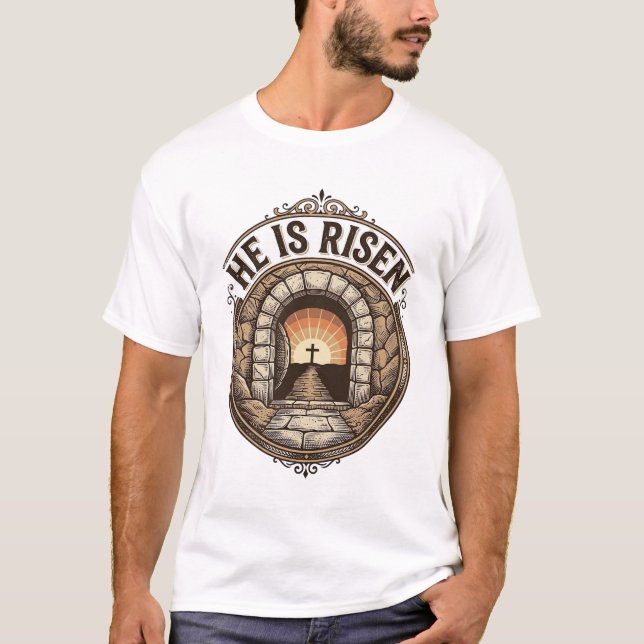 Camisa Vintage de Páscoa Cruz Ele Ressuscitou (Frente)